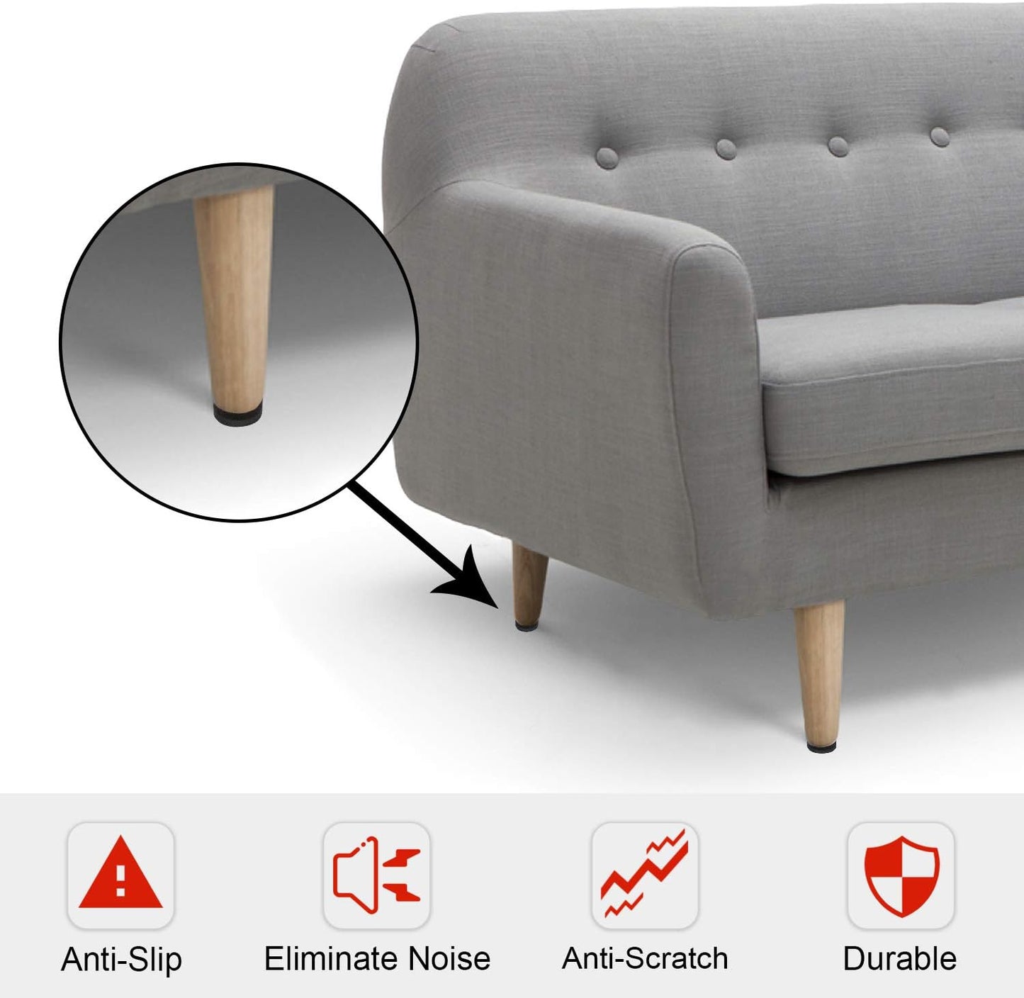 Non Slip Furniture Pads -24 Pcs 2’’ Furniture Grippers, Non Skid for Furniture Legs,Self Adhesive Rubber Feet Furniture Feet,Anti Slide Furniture Hardwood Floors Protectors for Keep Couch Stoppers
