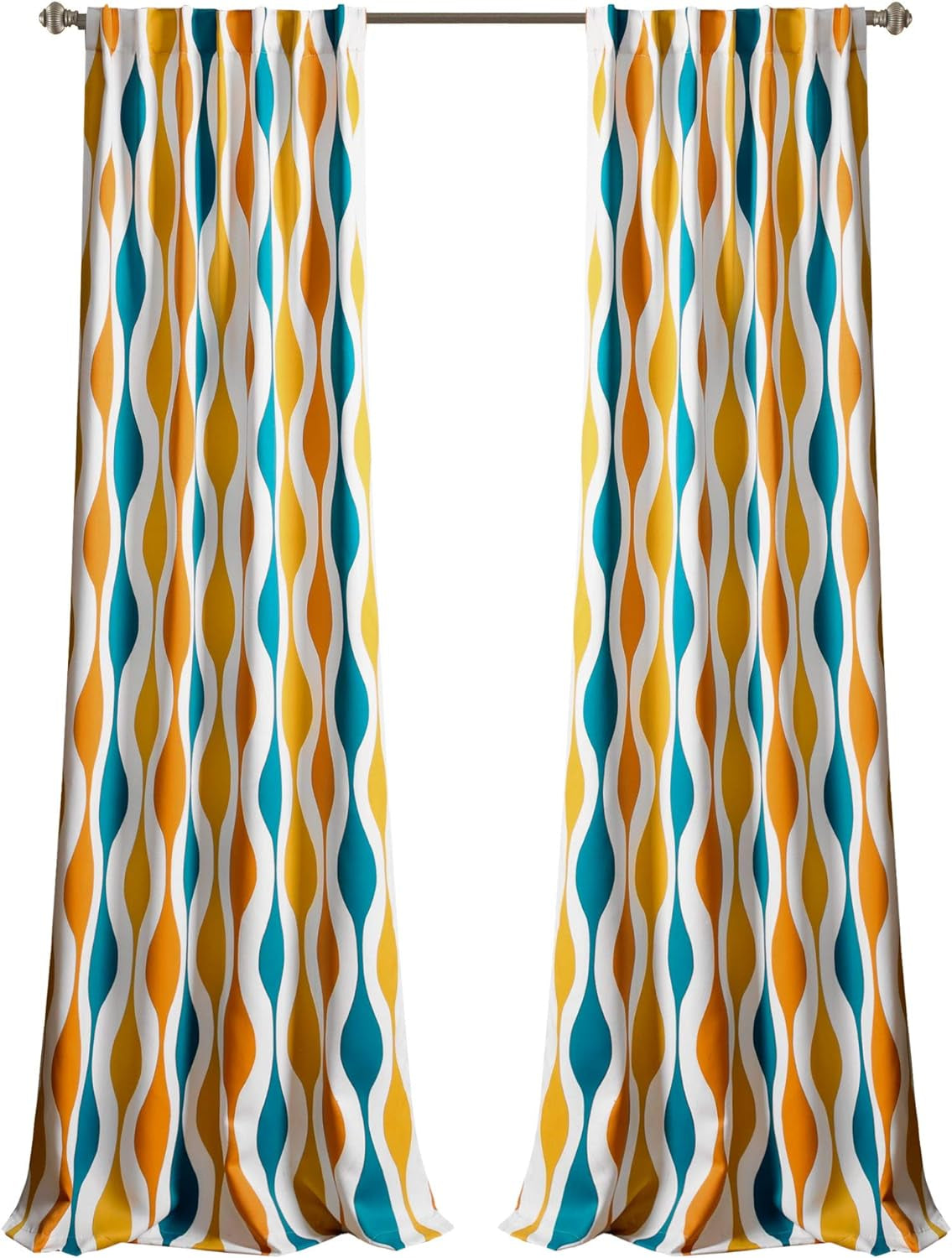 Mid Century Geo Room Darkening Window Curtain Panel Pair, 84 in X 52, Turquoise & Orange