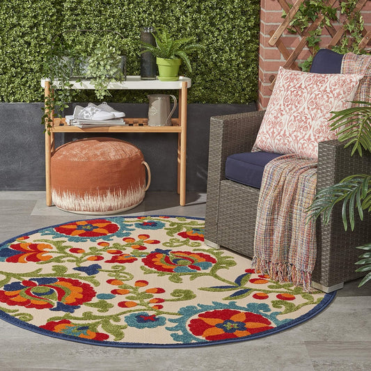 Aloha Floral Tropical Indoor/Outdoor Multicolor 4' X round Area Rug, (4' Round)