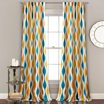 Mid Century Geo Room Darkening Window Curtain Panel Pair, 84 in X 52, Turquoise & Orange