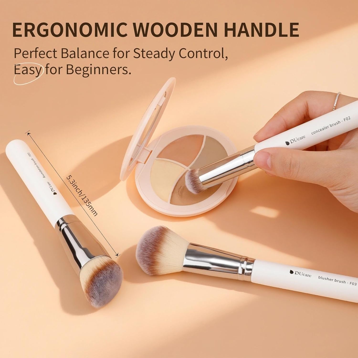 Makeup Brushes 3Pcs Foundation Contour Brush& Concealer Brush& Blusher Brush Face Kabuki Blush Bronzer Travel Buffing Stippling Contour Liquid Blending Makeup Brush Set White