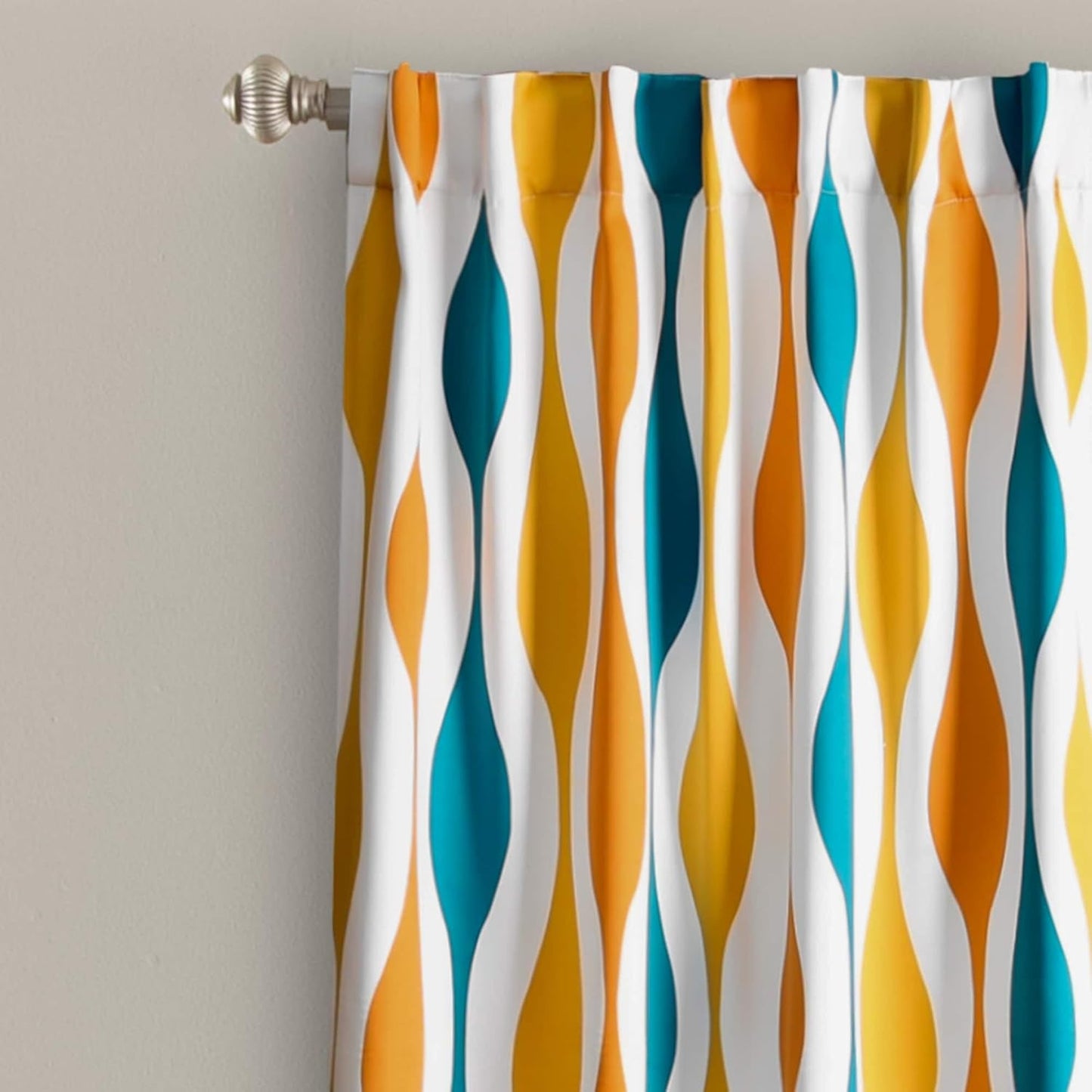 Mid Century Geo Room Darkening Window Curtain Panel Pair, 84 in X 52, Turquoise & Orange