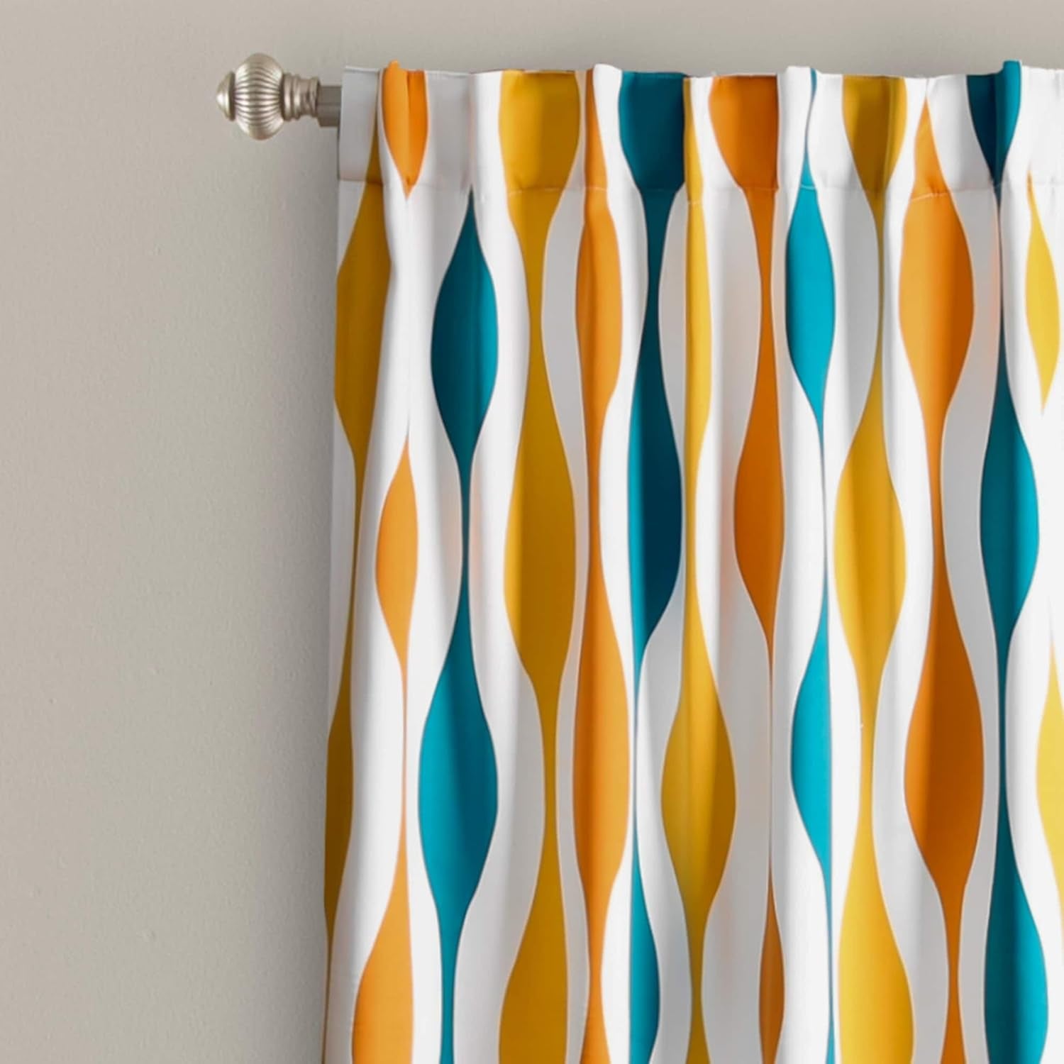 Mid Century Geo Room Darkening Window Curtain Panel Pair, 84 in X 52, Turquoise & Orange