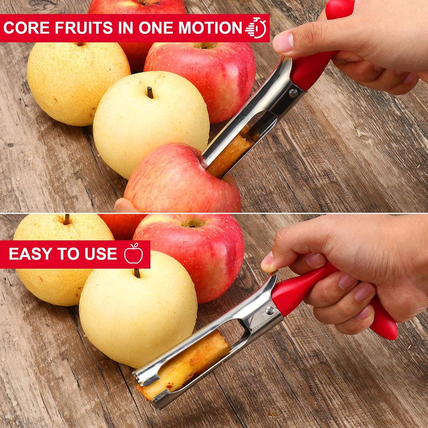 Premium Apple Corer Tool - Easy to Use and Clean Sturdy Core Remover with Sharp Serrature Stainless Steel Corers for Pear Fruits Ease(Red)