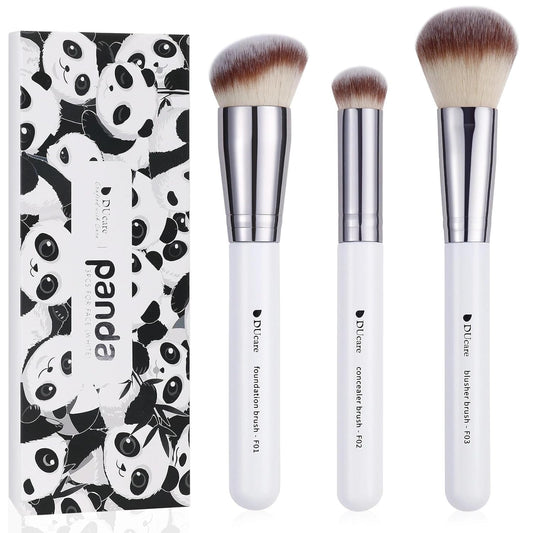 Makeup Brushes 3Pcs Foundation Contour Brush& Concealer Brush& Blusher Brush Face Kabuki Blush Bronzer Travel Buffing Stippling Contour Liquid Blending Makeup Brush Set White